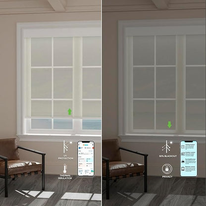Motorized Blinds with Remote [Light Filtering] Smart Blinds Compatible with Alexa Google HomeKit, 80% Blackout Automatic Roller Shades for Indoor Windows, Customized Size, Mesh White