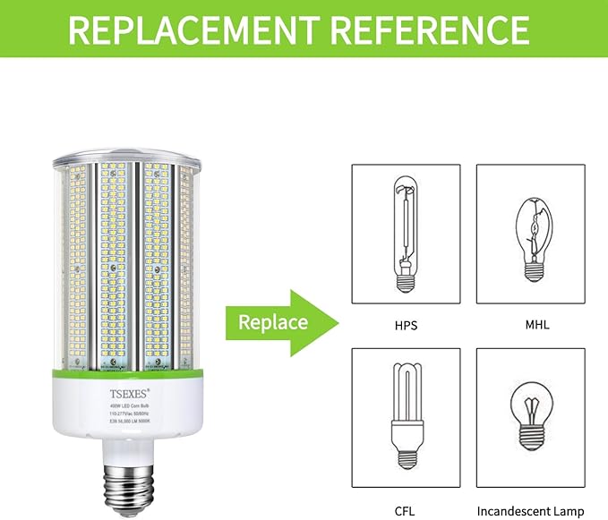 TSEXES 400W LED Corn Cob Light Bulb,E39 Mogul Base Bulb,5000K Daylight 56,000LM,for Commercial Industrial,Street,Warehouse,Park Lot Lighting,High Bay Fixtures