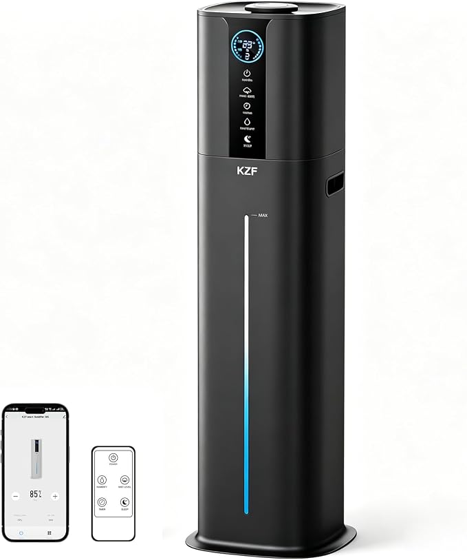 KZF 9L Smart Humidifiers for Bedroom Large Room, 2.3Gal Cool Mist Top Fill Diffuser App & Remote Control, 3 Mist Modes, Quiet Humidifier for Home Office Plant (App Control, Black)