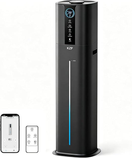 KZF 9L Smart Humidifiers for Bedroom Large Room, 2.3Gal Cool Mist Top Fill Diffuser App & Remote Control, 3 Mist Modes, Quiet Humidifier for Home Office Plant (App Control, Black)