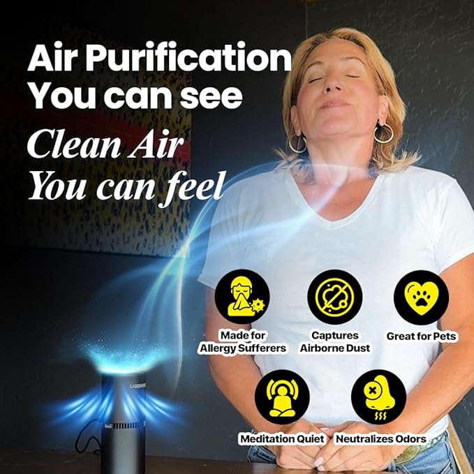 LabCharge Small Ionic Air Purifier for Home & Bedroom – Silent HEPA Filter – Covers 250 Sq Ft - Free Cleaner – Compact & Black Design - Pack of 2