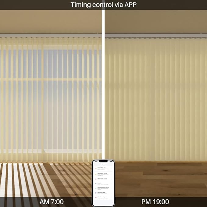 Motorized Sheer Vertical Blinds Work with Alexa Google Home, Light Filtering Smart Vertical Blind Sliding Door Blinds Remote Control Blinds for Sliding Glass Door Customize, Light Beige