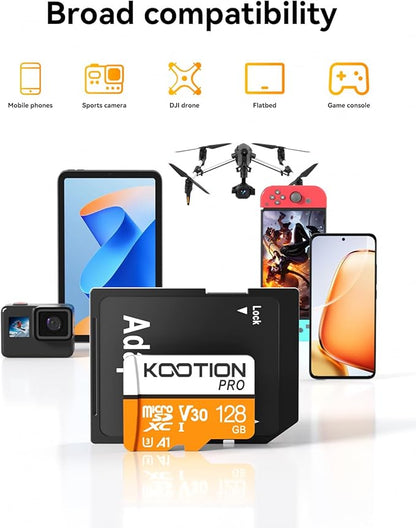 KOOTION 128GB Micro SD Card 3 Pack, UHS-I MicroSDXC Card for 4K Video Recording, U3, A1, V30, C10 TF Flash Memory Card with Adapter