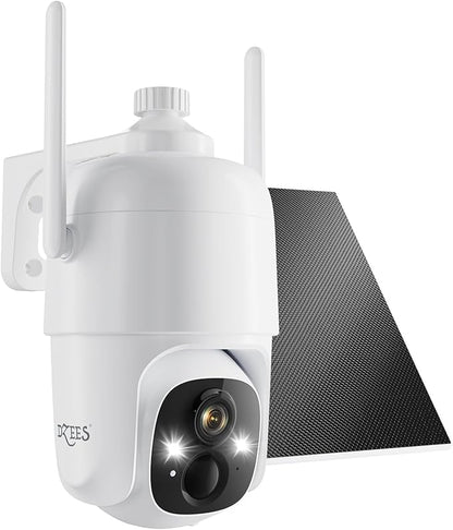 Dzees Security Cameras Wireless Outdoor, 2K Pan/Tilt 360° View Solar/Battery Powered WiFi Cameras for Home Security with AI Motion Detection,Color Night Vision, 2-Way Audio, IP66, SD/Cloud Storage