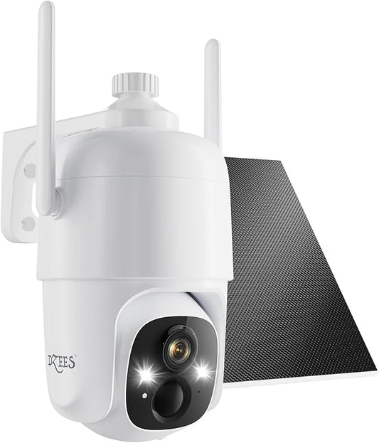 Dzees Security Cameras Wireless Outdoor, 2K Pan/Tilt 360° View Solar/Battery Powered WiFi Cameras for Home Security with AI Motion Detection,Color Night Vision, 2-Way Audio, IP66, SD/Cloud Storage