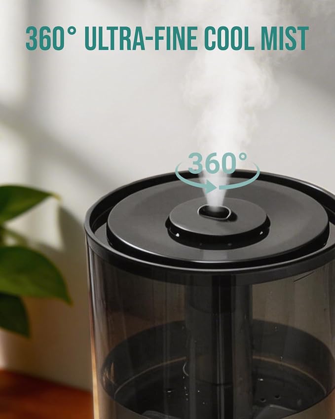 Humidifiers for Bedroom,1.06Gal(4L) Dishwasher Safe Design Easy to Clean, 3-in-1 Humidifier & Aroma Diffuser & Night Light,Top Fill,360° Ultra-Fine Spray,Auto Shut-Off,Home,Baby Nursery,Black