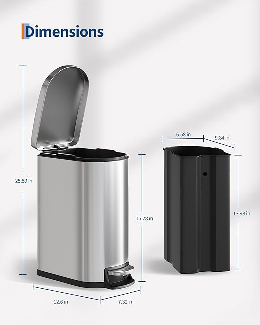 GarveeHome 13 Gal & 2.6 Gal Trash Can Combo Set, Kitchen Trash Can and Bathroom Trash Bin with Lid, Step-On Rustproof Garbage Bin with Inner Bucket, Black