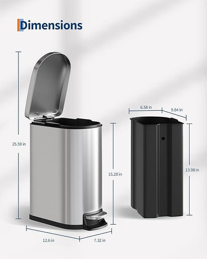 GarveeHome 13 Gal & 2.6 Gal Trash Can Combo Set, Kitchen Trash Can and Bathroom Trash Bin with Lid, Step-On Rustproof Garbage Bin with Inner Bucket, Black