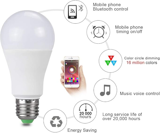 Home Bulbs, Pack of 2, LED Light Bulb AC85-110V 15W E27 RGBW Light Bulb Music Control Multicolor Smart Lamp Household Lamp