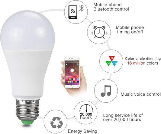 Home Bulbs, Pack of 2, LED Light Bulb AC85-110V 15W E27 RGBW Light Bulb Music Control Multicolor Smart Lamp Household Lamp