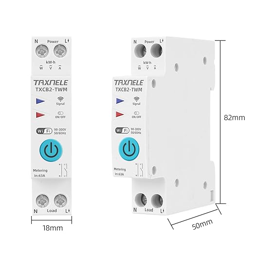 TUYA WiFi Smart Circuit Breaker Power Metering Energy Meter KWh 1P 230V 63A Voltmeter Ammeter Energy Meter DIN Rail Smart Life Wireless Remote Control Switch Timer Voice Control (63A)