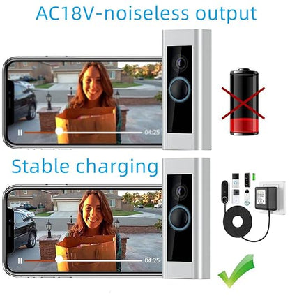 Black Video doorbell Special Power Transformer,18V500MA doorbell Power Adapter, Compatible with Ring, Nest, Eufy, Wyze, Arlo Wireless Video doorbell (with 196in Cable)