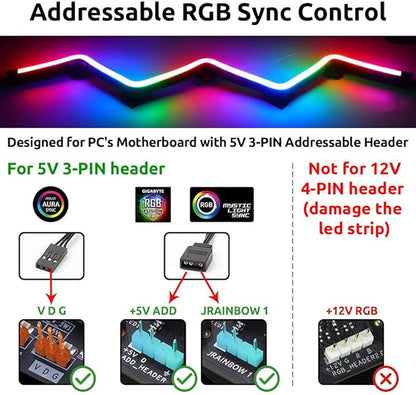 NEON Addressable RGB PC LED Strip, 2x15.7inch WS2812 RGB Rainbow Magnetic ARGB Strip for 5V 3-pin Aura SYNC, Gigabyte RGB Fusion,Mystic Light Sync, with 12pcs Strong Magnetic Brackets