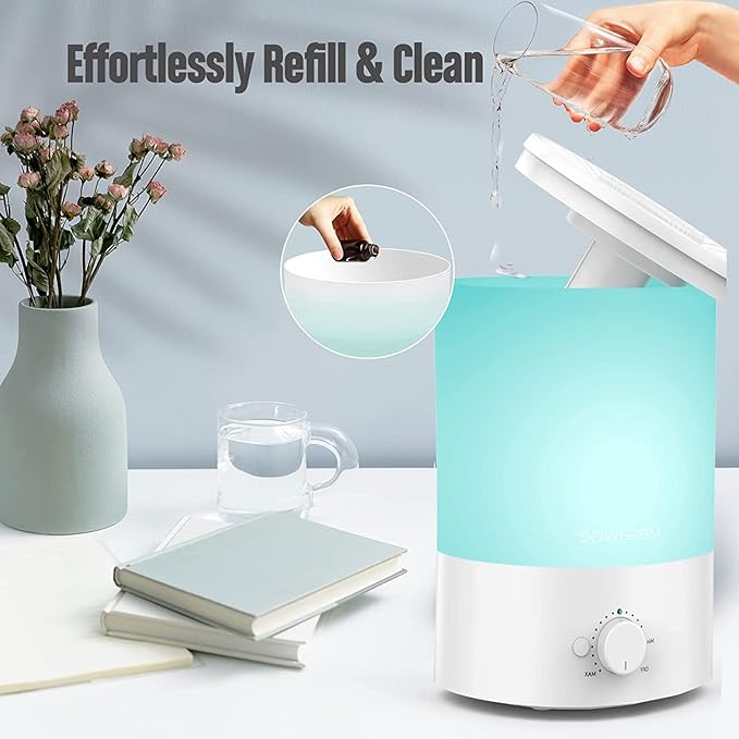 MEGAWISE 3.5L Cool Mist Humidifier with Top Refill, Large Capacity of 3.5L, Easy Safe and Convenient for Home + 7 Night light Colors
