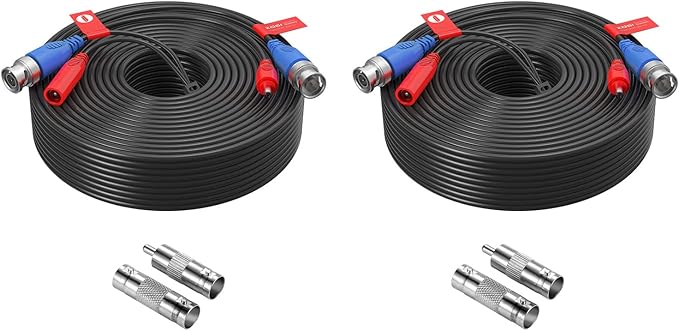 ZOSI 2 Pack 100ft All-in-One Video Power Cable, BNC Extension CCTV Camera Cable for Security DVR System, Included 2X BNC Connectors and RCA Adapters