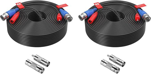 ZOSI 2 Pack 100ft All-in-One Video Power Cable, BNC Extension CCTV Camera Cable for Security DVR System, Included 2X BNC Connectors and RCA Adapters