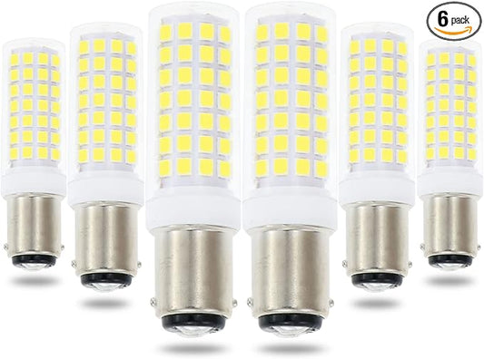 BA15D Led Bulbs 6W Dimmable 120V,B15 Double Contact Bayonet Base,Daylight White 6000K,60W JD Type T3/T4 Halogen Equivalent Replaces for Pendants Ceiling Fans Sewing Machine Light(6-Pack)