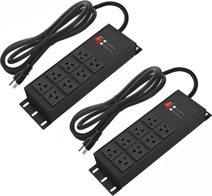 CCCEI 2PCS 12 Gauge Heavy Duty Power Strip, 8 Ports. Black, 15FT.