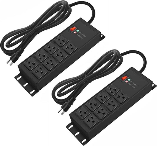 CCCEI 2PCS 12 Gauge Heavy Duty Power Strip, 8 Ports. Black, 15FT.