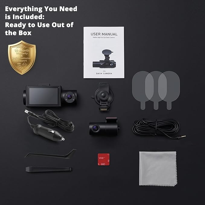 3 Channel Dash Cam 4K+2K+2K, 170° Ultra Wide Angle Triple Car Camera, Pro Night Vision, 5GHz High-Speed WiFi (2.4X Faster), GPS, G-Sensor, 24H Parking Mode, 64GB Card Included JMKANGMA