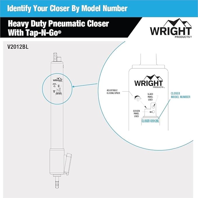 Wright Products V2012BL Heavy Duty Tap-N-Go Pneumatic Closer, Black
