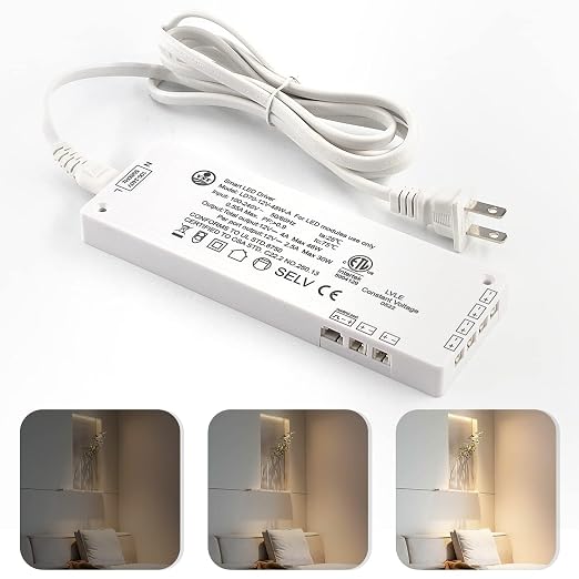 VST LED Power Supply, 100V-240V AC to 12V 48W DC Constant Voltage Transformer with 12V JST Ports, Driver for Strip Lights and Under Cabinet Lights, ETL Certified