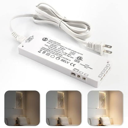 VST LED Power Supply, 100V-240V AC to 12V 48W DC Constant Voltage Transformer with 12V JST Ports, Driver for Strip Lights and Under Cabinet Lights, ETL Certified
