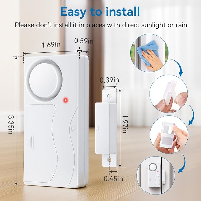 Door Alarms for Kids Safety, 110dB Loud Door Chimes When Door Opens, Door Sensor with Remote, Battery, Window Alarms for Home Security, 4 Pcs