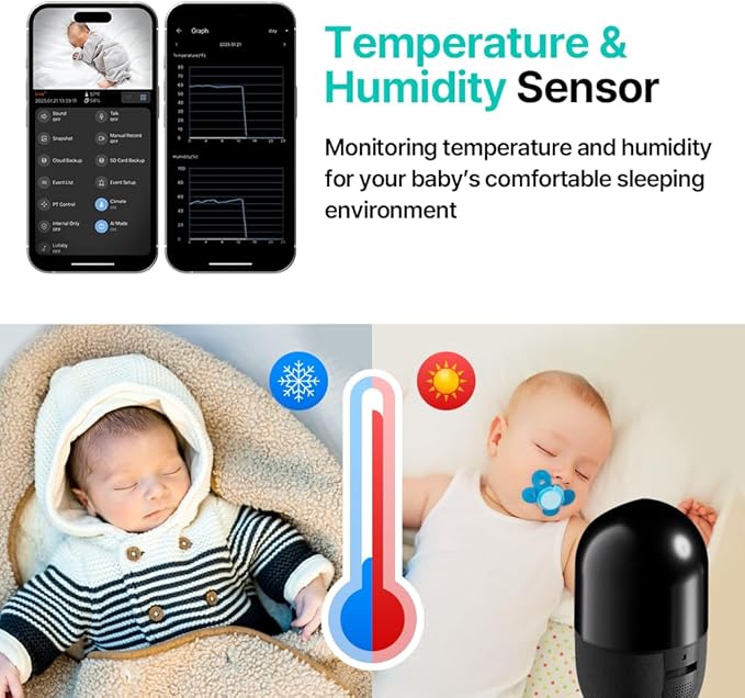 S8 2K QHD Baby Monitor Camera – Korean Privacy Certified, AI Cry Detection, 360° PTZ, Dual Wi-Fi, Night Vision, 2-Way Audio, Temp Sensor, No Subscription