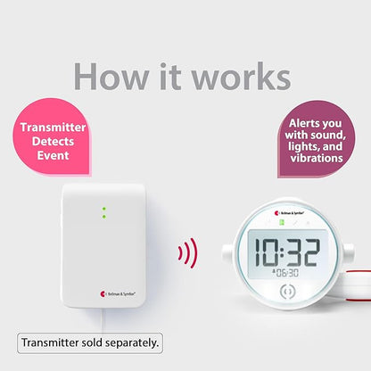 Bellman & Symfon Alarm Clock Receiver with Bed Shaker – Visit Smart Home System Hub Component – Deaf and Hard of Hearing – Vibrating Loud Alarm, Flashing Light Alerts, Emergency Receiver for Seniors