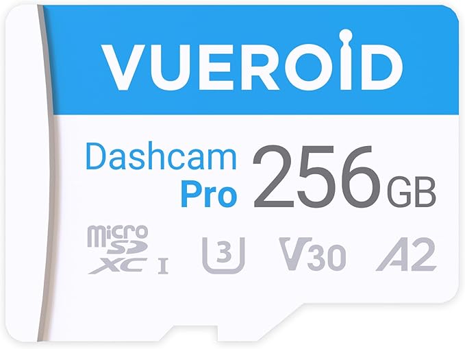256GB Dashcam Pro microSD Card with Reader Adapter, C10, V30, UHS-I, Class 10, A2, High Speed Memory Card for 4K UHD Video, Read Speed up to 100 MB/s microsdxc
