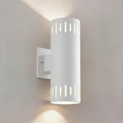 Modern Outdoor Wall Lights, 12'' Up and Down LED Cylinder Wall Mount Fixture, 23W 3000K Warm White IP65Waterproof Exterior Wall Sconces for Porch, House, Garage, Patio, White