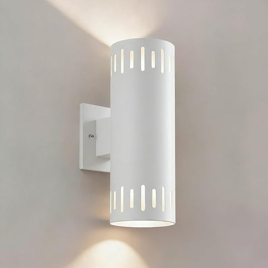 Modern Outdoor Wall Lights, 12'' Up and Down LED Cylinder Wall Mount Fixture, 23W 3000K Warm White IP65Waterproof Exterior Wall Sconces for Porch, House, Garage, Patio, White