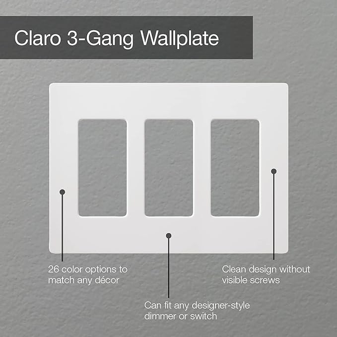 Lutron Claro 3 Gang Decorator/Rocker Wallplate, Satin, Palladium (1-Pack) | SC-3-PD