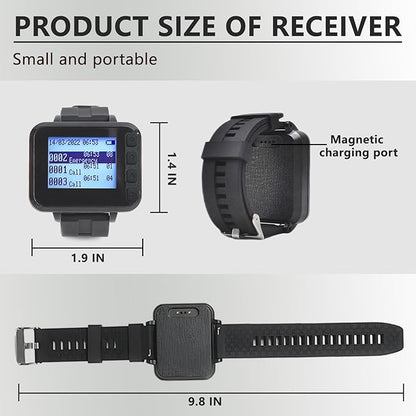 Wireless Caregiver Call Button Watch for Elderly at Home | Waterproof Wrist Wear Alert Button for Seniors | Long Range Emergency Wrist Alarm with Loud Sound for Family Nurse