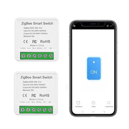 Ewelink 16A Zigbee Mini Smart Wireless Light Switch Controller Module with Timer&Schedule for Home Automation DIY,Compatible with Alexa Echo, SmartThings, ZigBee 3.0 Hub Required,2 Pack