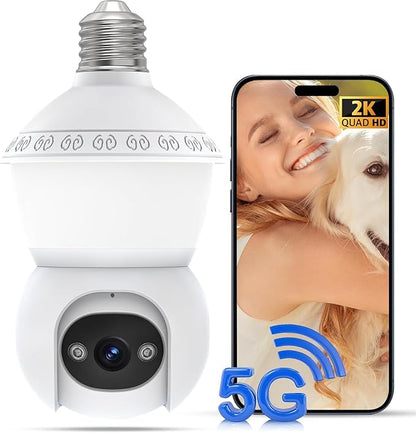 Smart Light Bulb Security Camera,5G&2.4G Security Cameras Wireless Outdoor,2K Light Bulb Camera, 360° Camera for Home Security,AI Detection,Smart Night Vision, Two-Way Audio (White 1 Pack)
