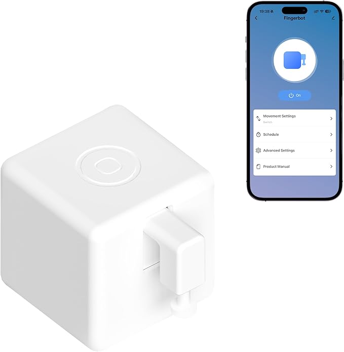 Fingerbot Plus (Bluetooth) Smart Button Pusher – No-Wire Smart Switch with App, Timer & Touch Control, Alexa & Google Home Compatible with ORYZIC Tuya Bluetooth Hub, Rechargeable