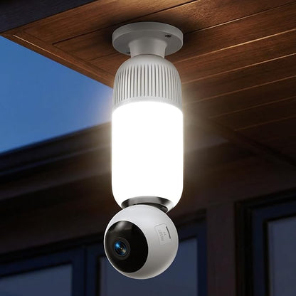 2K Light Bulb Security Cameras Outdoor Indoor - 355° Manual Pan