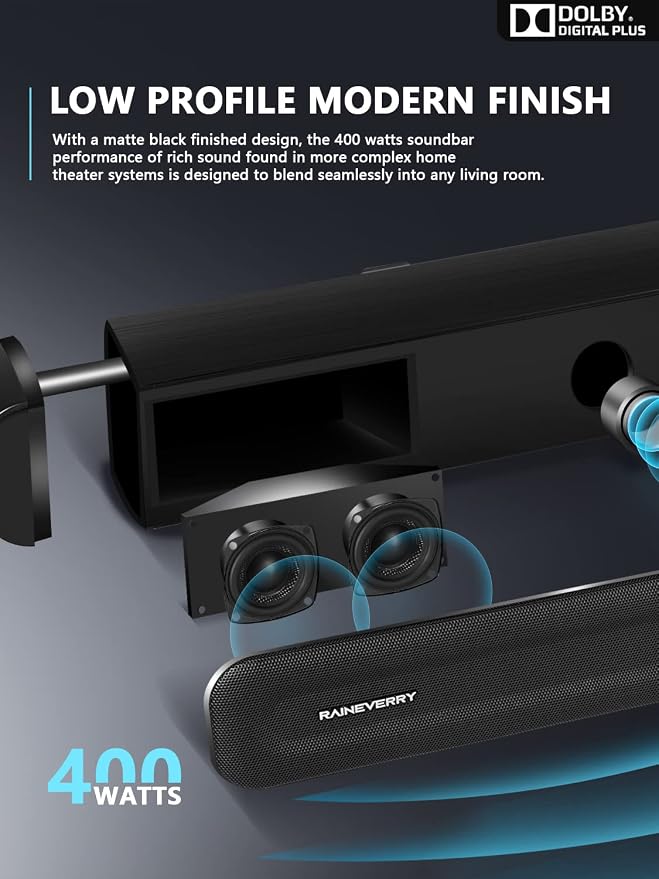 5.1 CH Surround Sound Bar with Dolby Audio, Sound Bars for TV, Wireless Subwoofer & Rear Speaker, Dolby Digital Plus, Bluetooth 5.3, Surround Sound System for Home Theater, 4K & HD TVs| HDMI & Optical