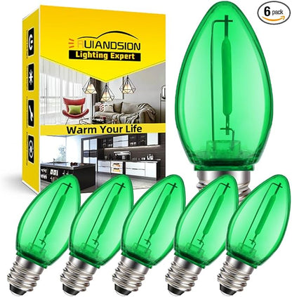 Ruiandsion E12 LED Decorative Bulb Green 110V No Flicker Eye Protection for Holiday Warning Lights Christmas Tree Chandeliers Pack of 6