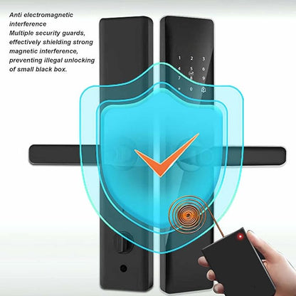 Smart Door Lock with Fingerprint Scanner, Keyless Entry with Handle, Biometric Password Card APP Control for Bedroom Home Hotel Office