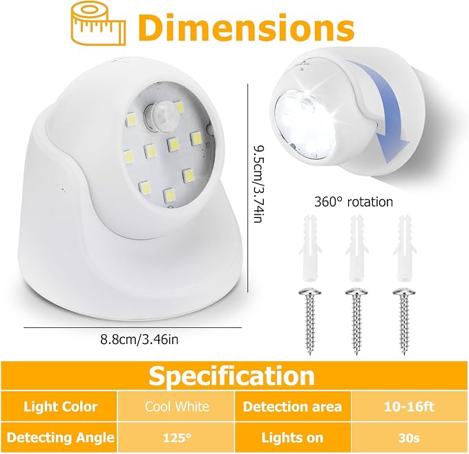 Motion Sensor Outdoor Lights - Outdoor Motion Sensor Light Battery Operated Wireless Spotlight Motion Detector Security Light Auto On Off for Porch Stair Hallway Garage Wall Shed (1 Pack)