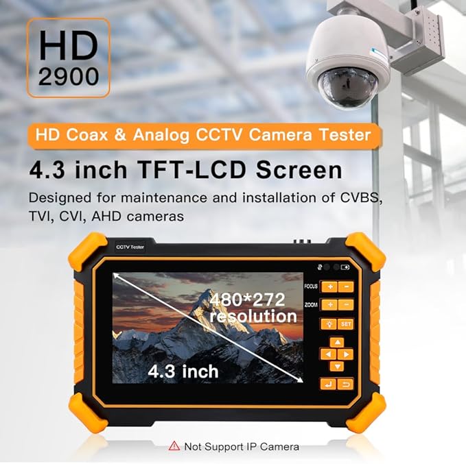 WSDCAM 4-in-1 HD CCTV Tester Monitor Auto HD Coaxial Camera Tester, Support 4K 8MP CVI/TVI/AHD/CVBS Analog Camera Test, 4.3 inch TFT-LCD Screen PTZ Control RS485 Call OSD Menu DC12V Power Output