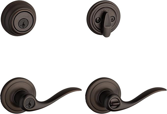 Kwikset 991 Tustin Entry Lever and Single Cylinder Deadbolt Combo Pack featuring SmartKey in Venetian Bronze (99910-041)