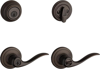 Kwikset 991 Tustin Entry Lever and Single Cylinder Deadbolt Combo Pack featuring SmartKey in Venetian Bronze (99910-041)