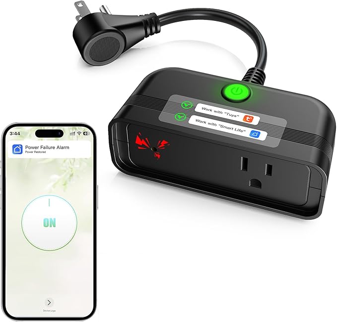 Power Failure Alarm WiFi, Outdoor Power Outage Alarm with App Alert & Loud 110dB, Smart Power Outlet Alarms for Freezer, Sump Pump, Auto Drip Irrigation, Greenhouse, Pond Pump