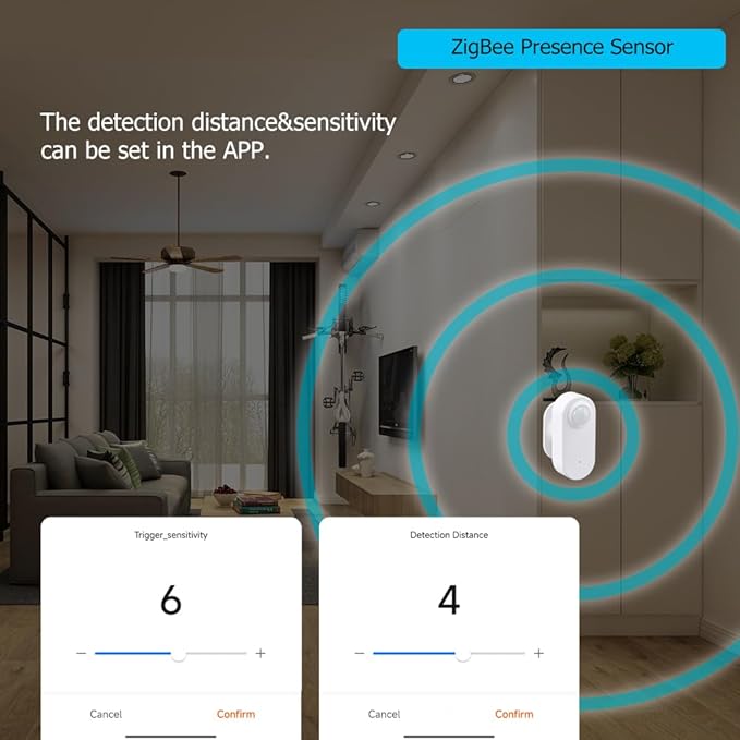 Presence Sensor Wireless, WenzhiIoT Smart Motion Sensor Zigbee 24 GHz Radar MmWave Presence Sensor Movement Body Motion Detection with Luminance/Distance Tuya Smart Life Home Assistant