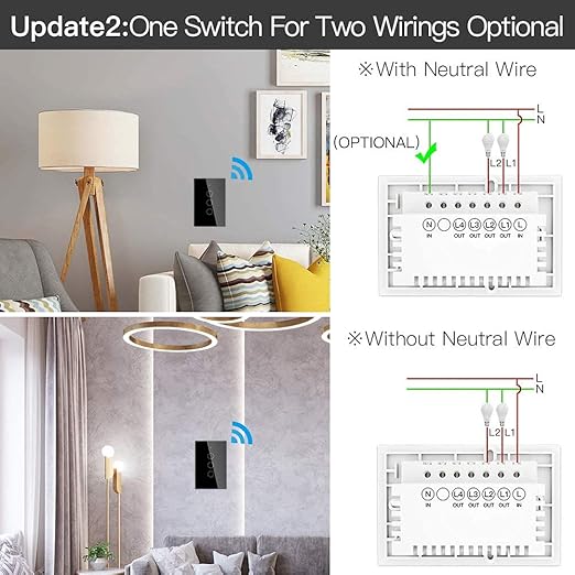 MOES ZigBee Smart Touch Wall Light Switch,Requires Tuya ZigBee Hub,No Neutral Wire/N+L Wiring,No Capacitor,Smart Life Tuya 2/3 Way Remote Control, Work with Alexa Google Home, 2MQTT,4 Gang Black
