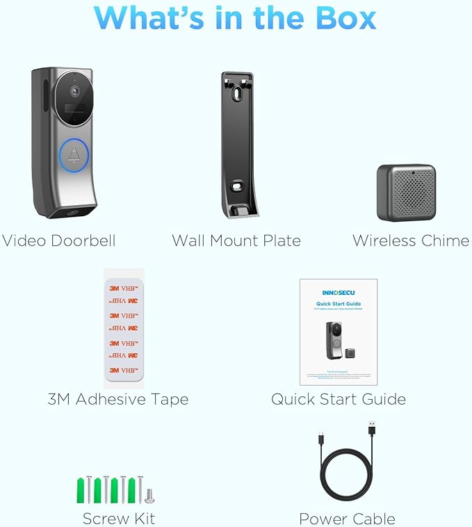 Wireless Battery Video Doorbell Dual Camera 1080P with Chime, 1080P HD, Wireless Battery-Powered & 2,4G Wi-Fi, IR Night Vision, Two Way Audio, AI Motion Detection, Local/Cloud Storage